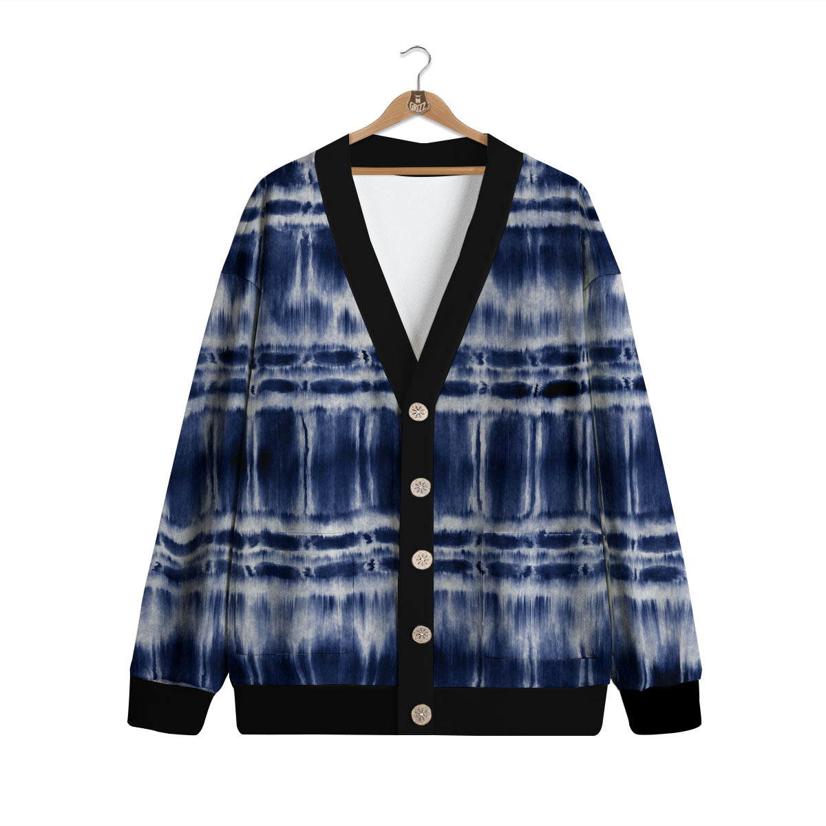 Shibori Indigo Dye Print Cardigan-grizzshop
