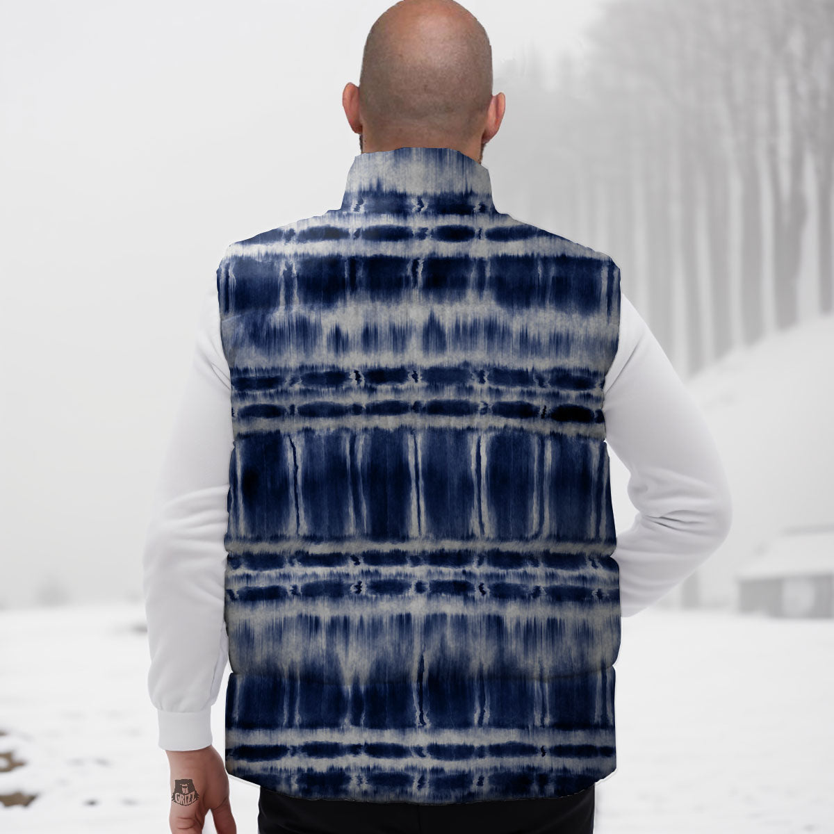Shibori Indigo Dye Print Down Vest