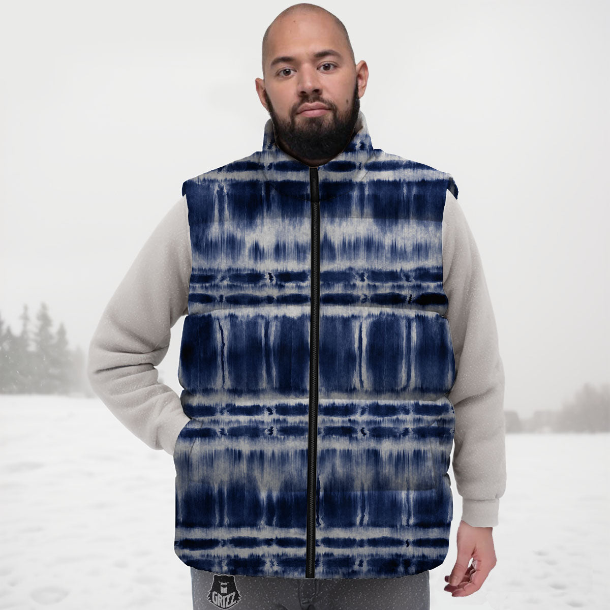 Shibori Indigo Dye Print Down Vest