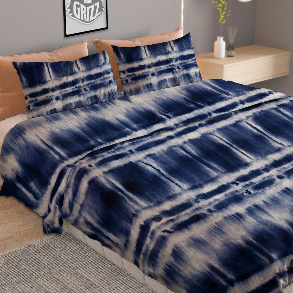 Shibori Indigo Dye Print Duvet Cover Bedding Set