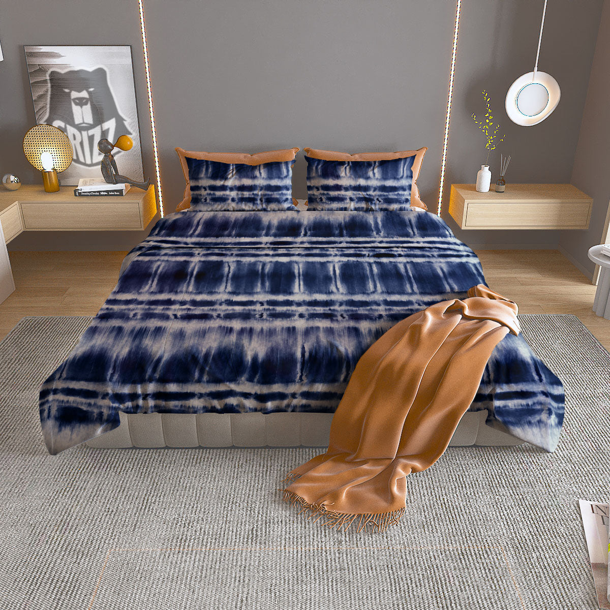 Shibori Indigo Dye Print Duvet Cover Bedding Set