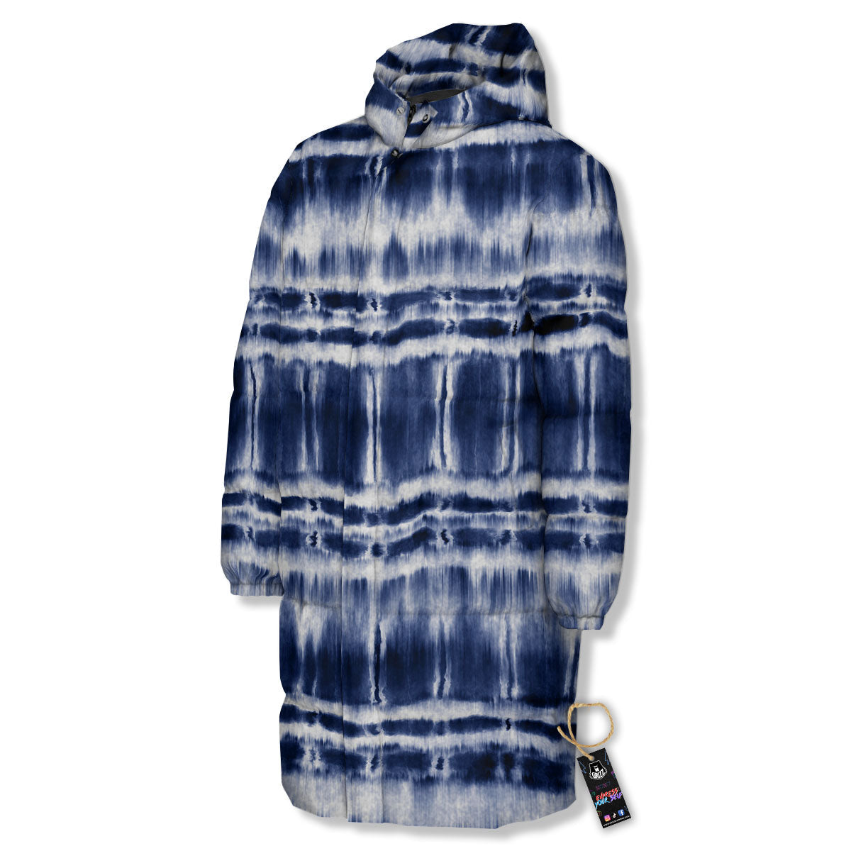 Shibori Indigo Dye Print Long Down Jacket-grizzshop