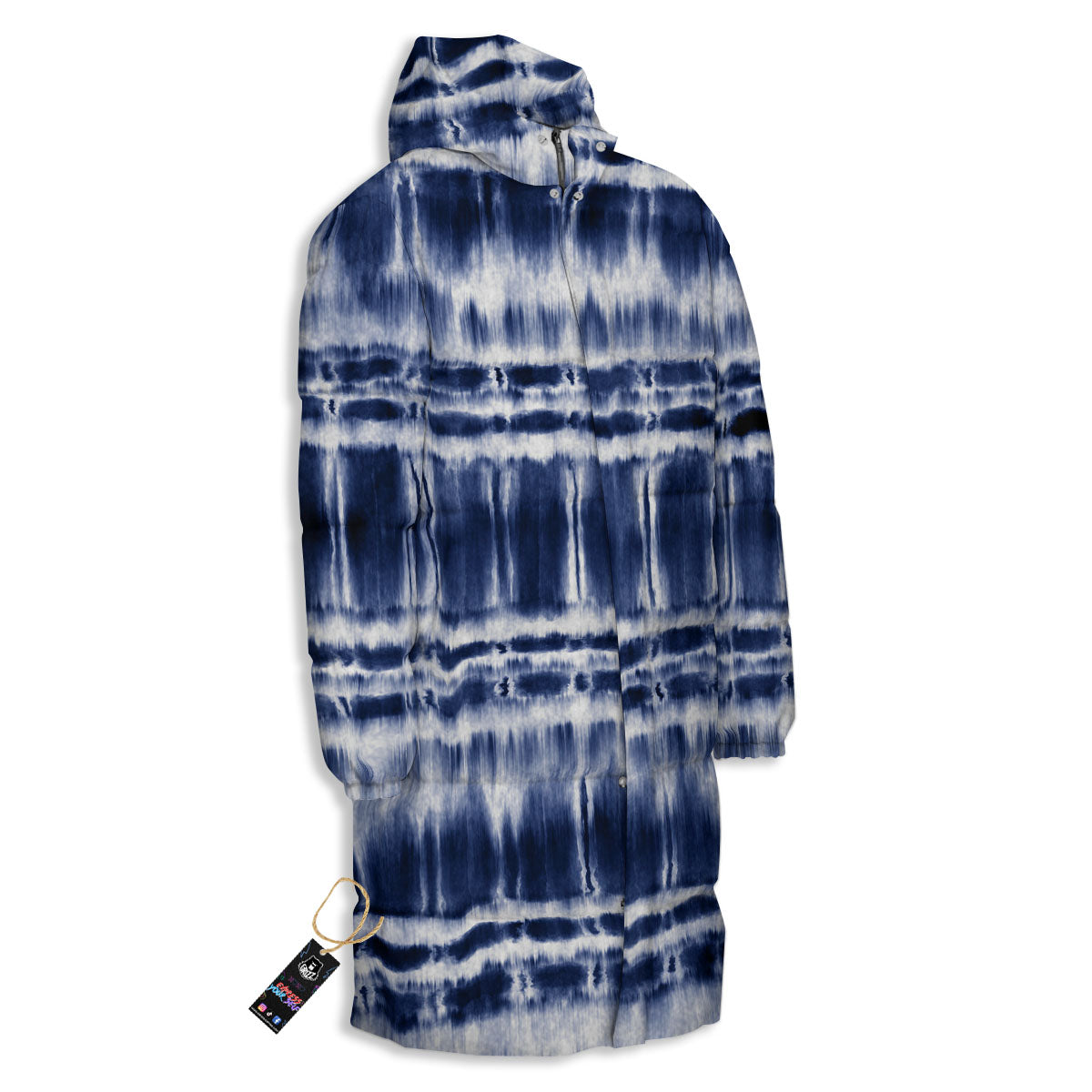 Shibori Indigo Dye Print Long Down Jacket-grizzshop
