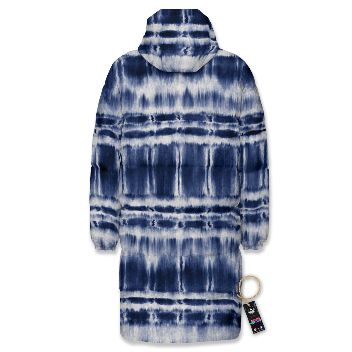 Shibori Indigo Dye Print Long Down Jacket-grizzshop