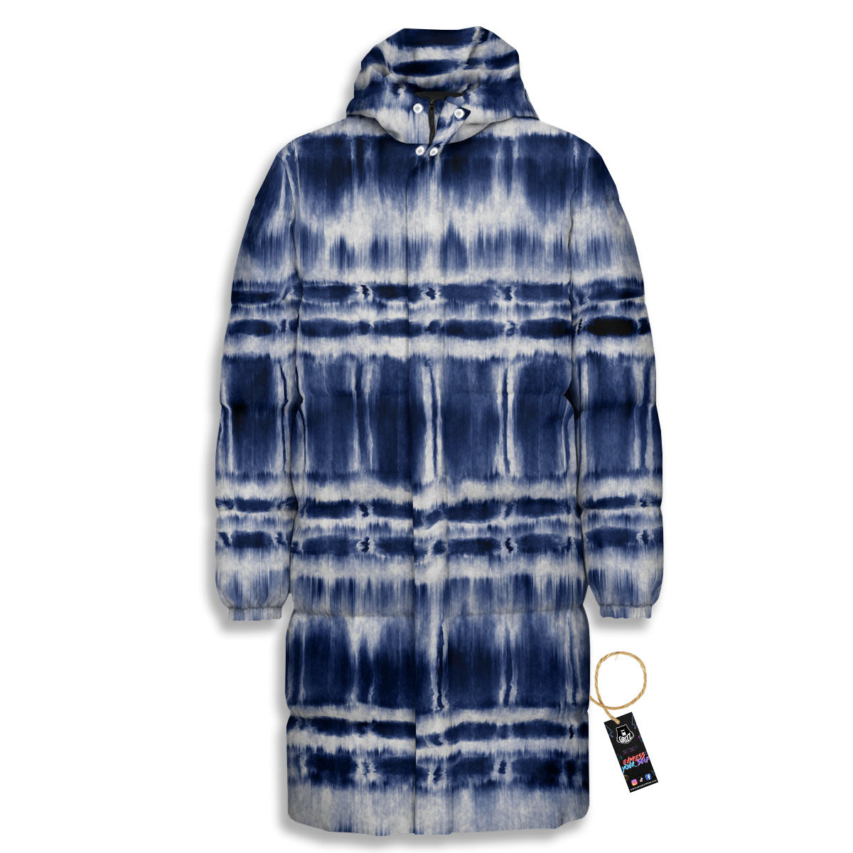 Shibori Indigo Dye Print Long Down Jacket-grizzshop
