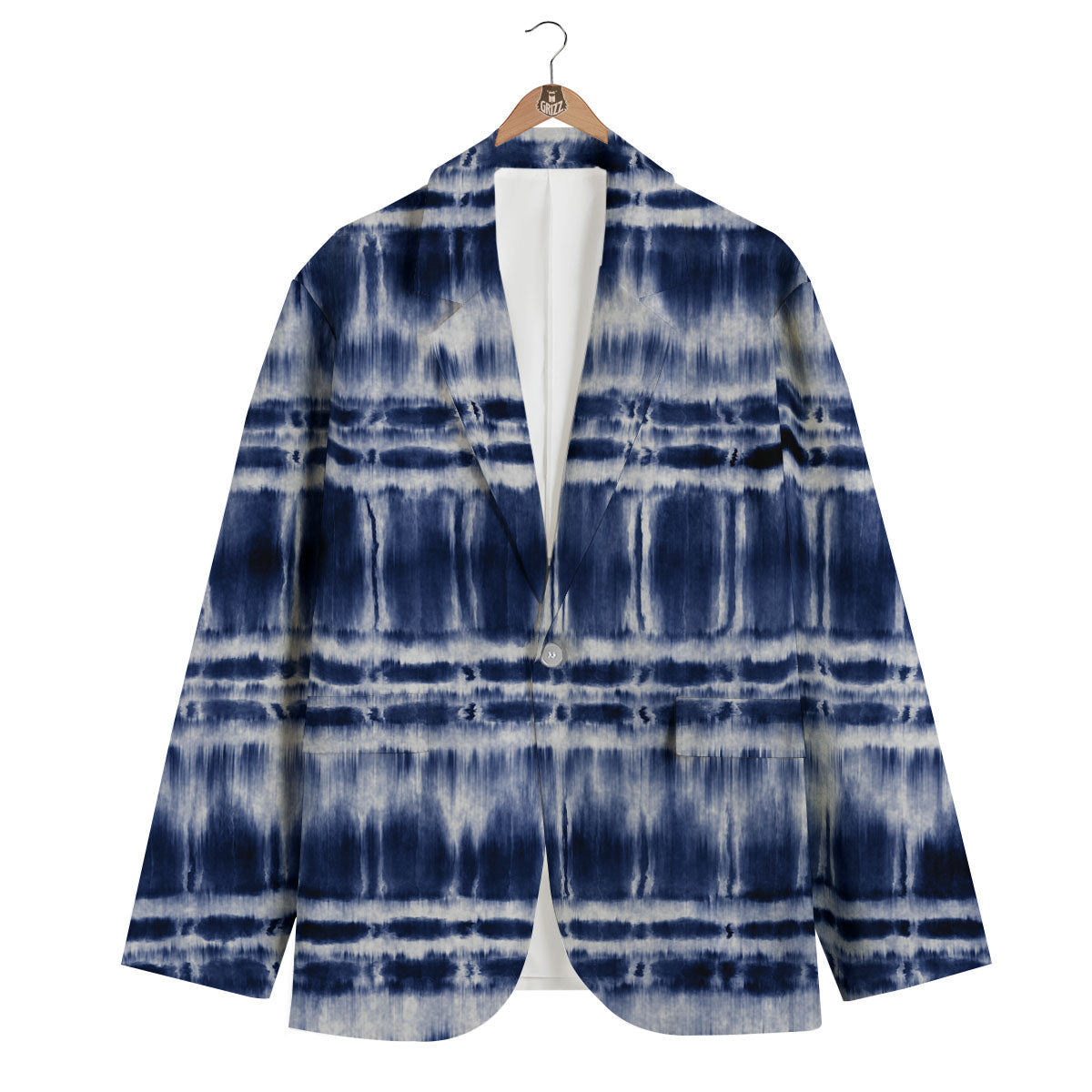 Shibori Indigo Dye Print Men's Blazer-grizzshop