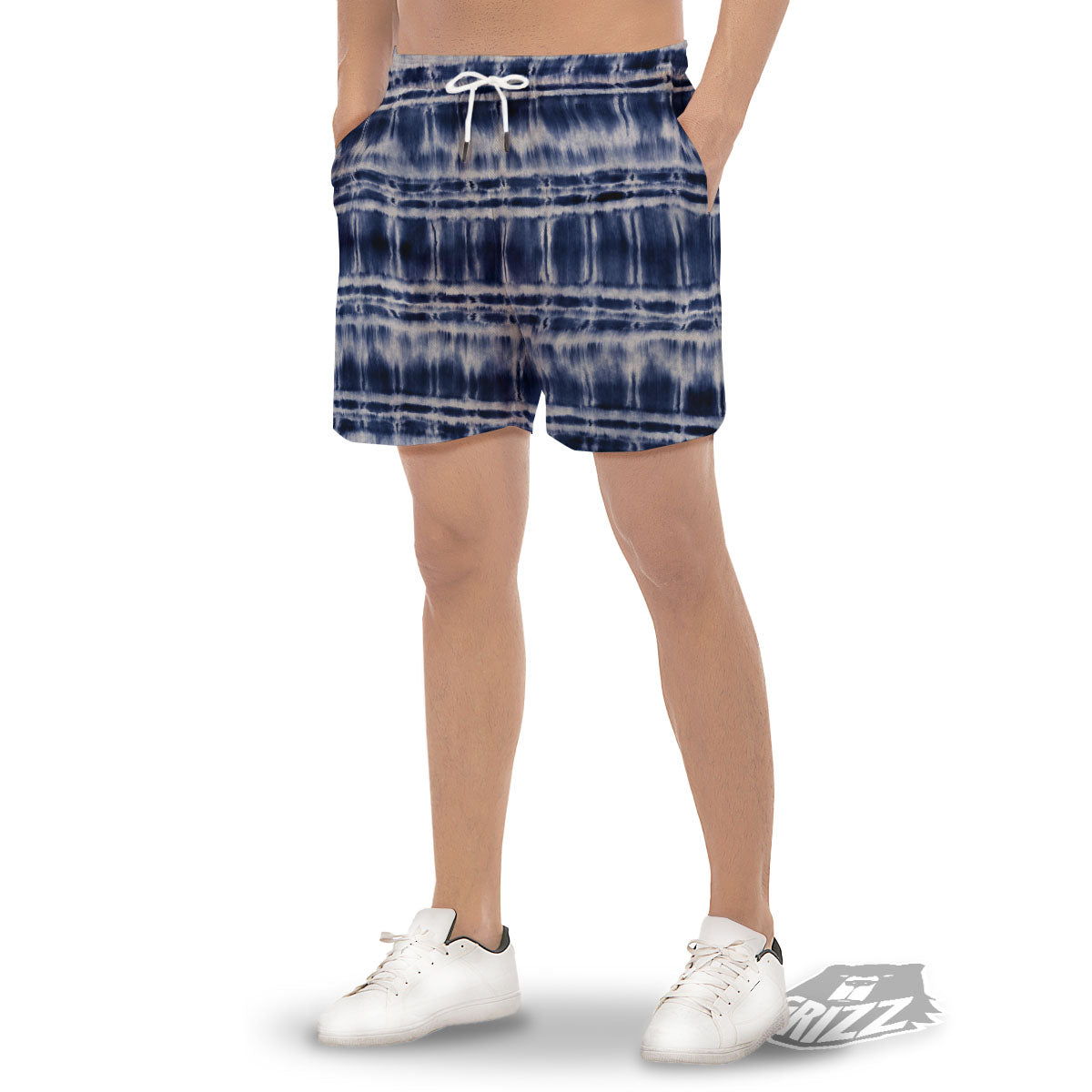 Shibori Indigo Dye Print Men's Gym Shorts-grizzshop