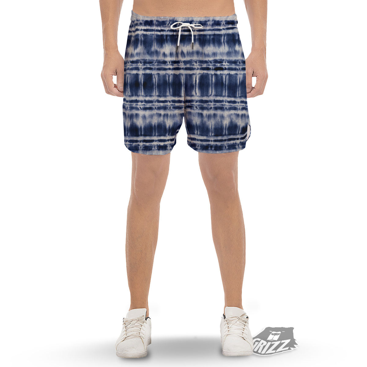 Shibori Indigo Dye Print Men's Gym Shorts-grizzshop