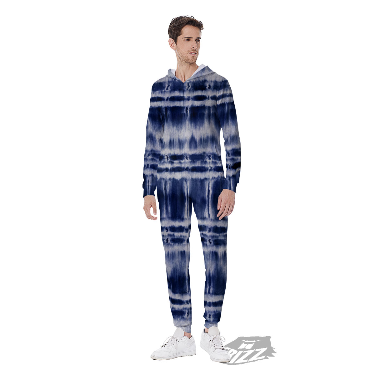 Shibori Indigo Dye Print Men's Jumpsuit-grizzshop