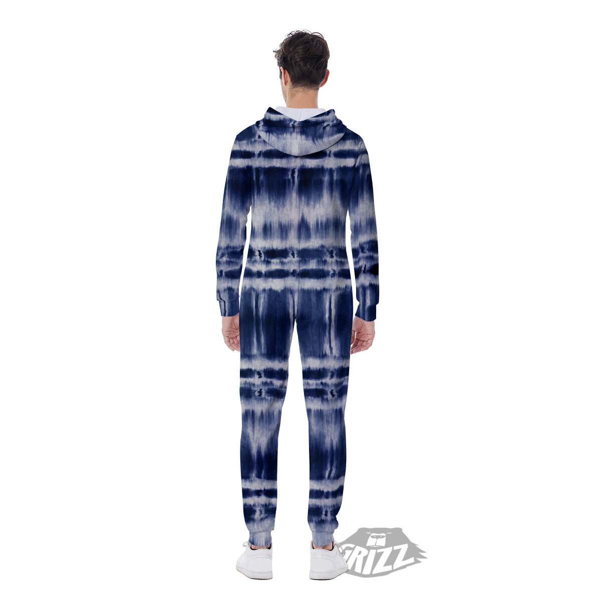 Shibori Indigo Dye Print Men's Jumpsuit-grizzshop