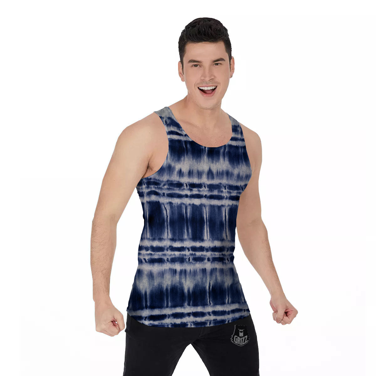 Shibori Indigo Dye Print Men's Tank Top-grizzshop
