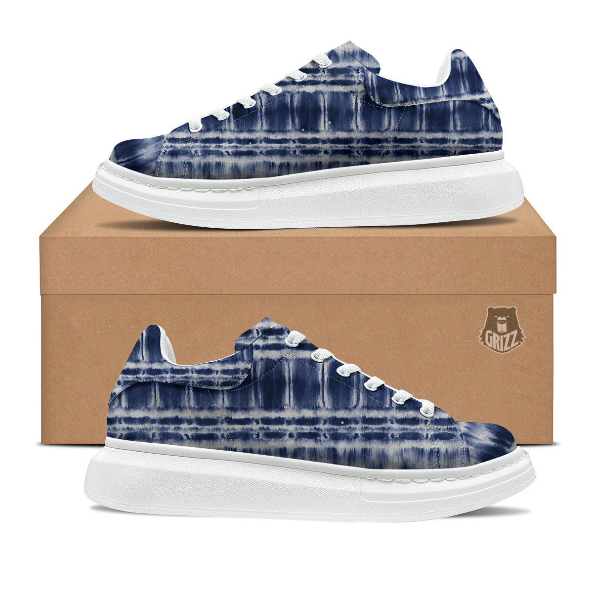 Shibori Indigo Dye Print Platform Shoes-grizzshop