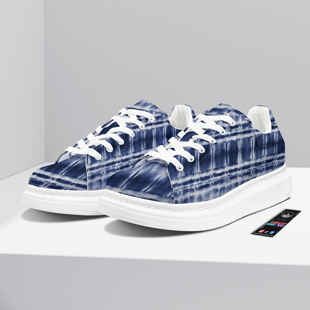 Shibori Indigo Dye Print Platform Shoes-grizzshop