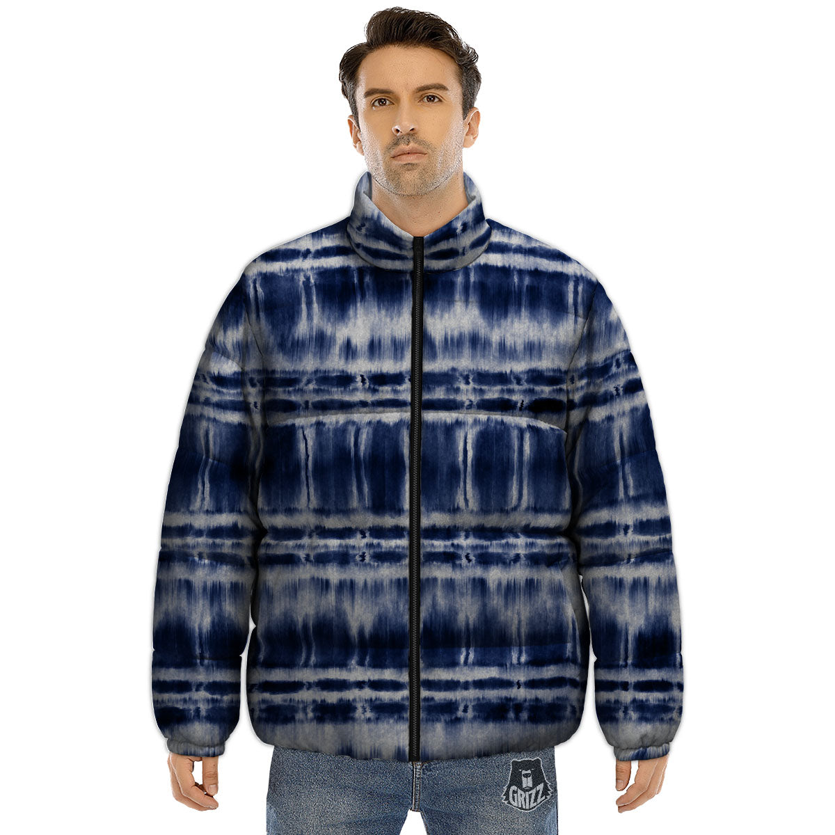 Shibori Indigo Dye Print Puffer Jacket-grizzshop