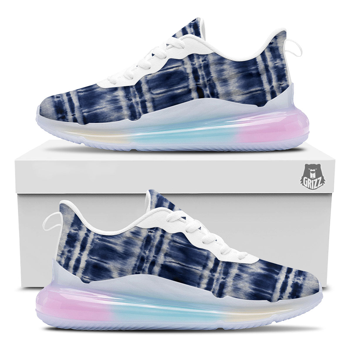 Shibori Indigo Dye Print Running Sneakers-grizzshop