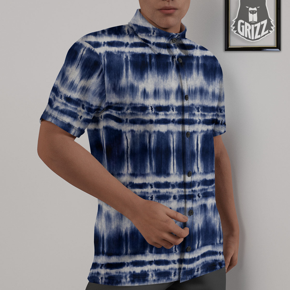 Shibori Indigo Dye Print Untucked Shirts-grizzshop