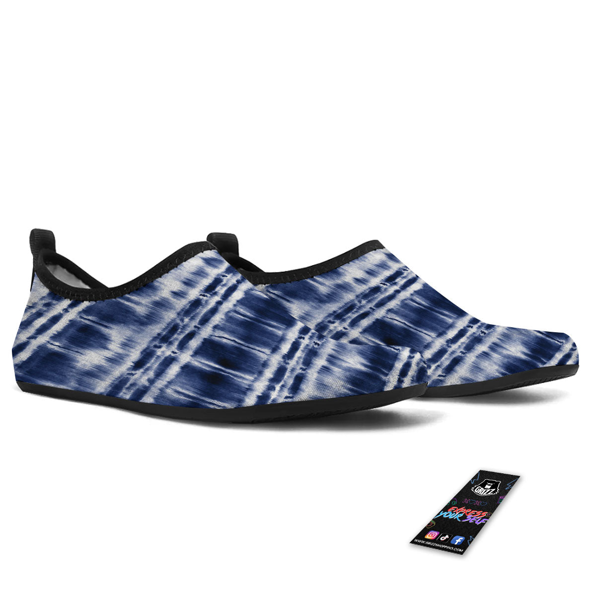 Shibori Indigo Dye Print Water Shoes-grizzshop