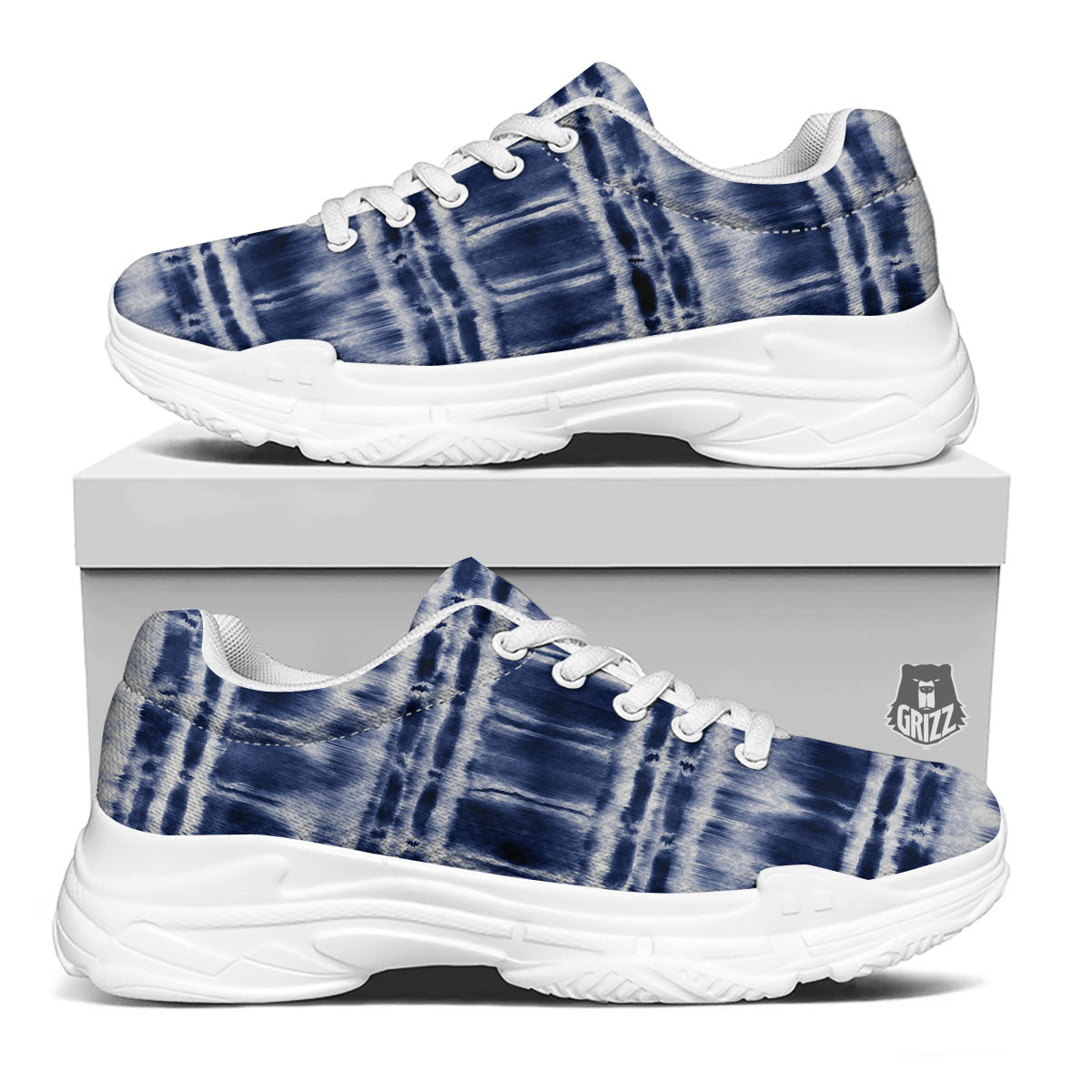 Shibori Indigo Dye Print White Chunky Shoes-grizzshop