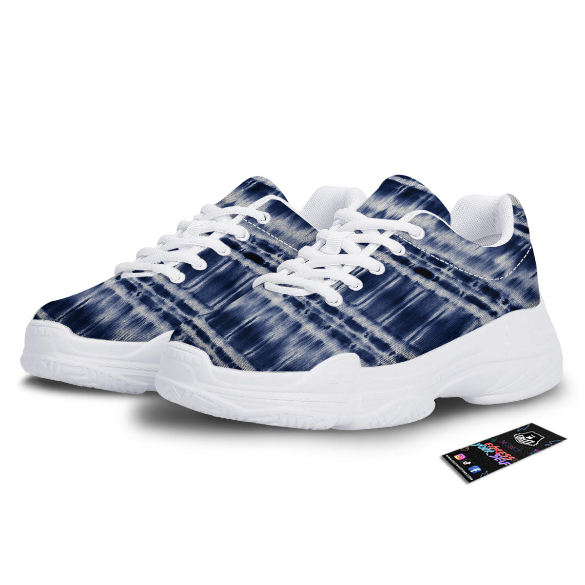 Shibori Indigo Dye Print White Chunky Shoes-grizzshop