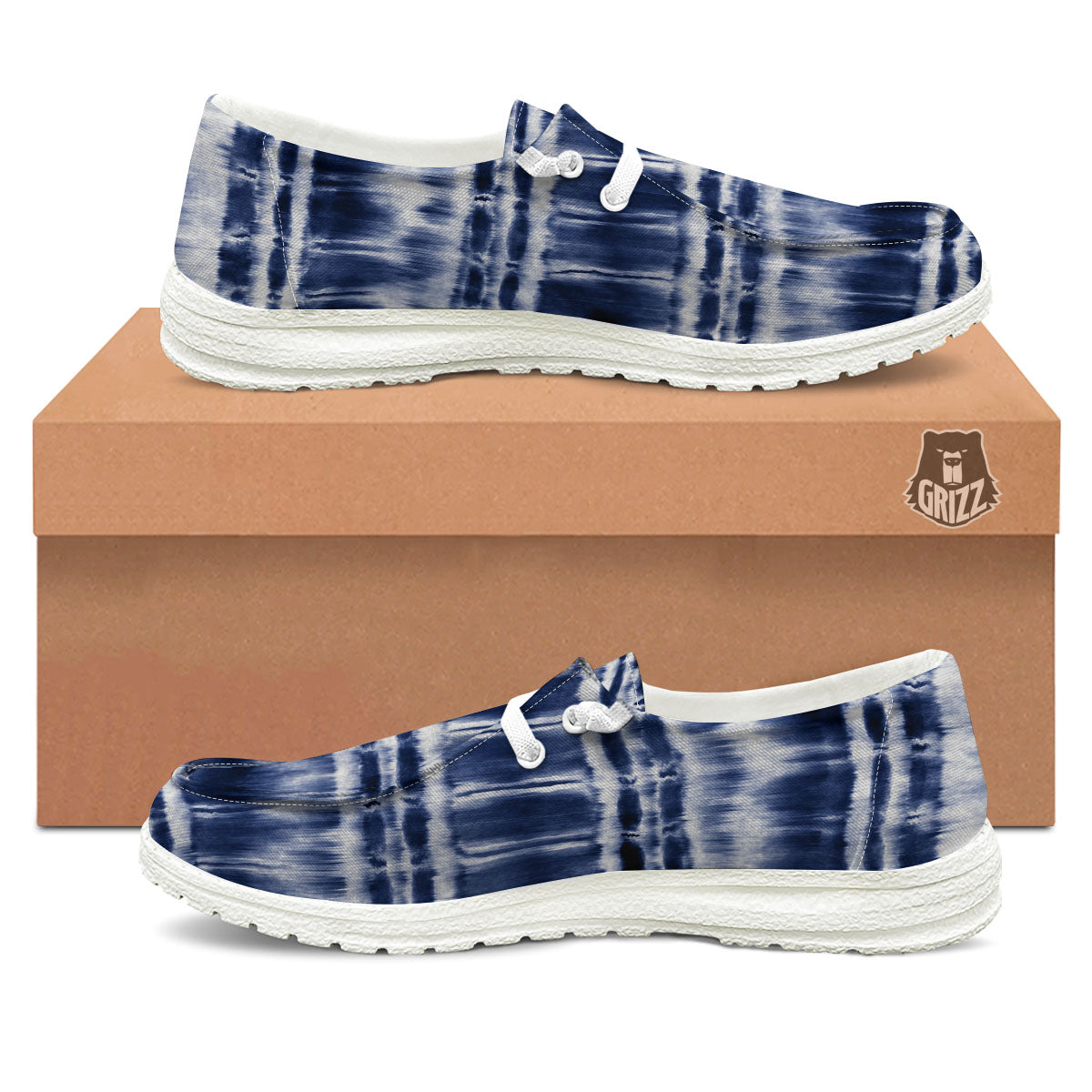Shibori Indigo Dye Print White Loafers-grizzshop