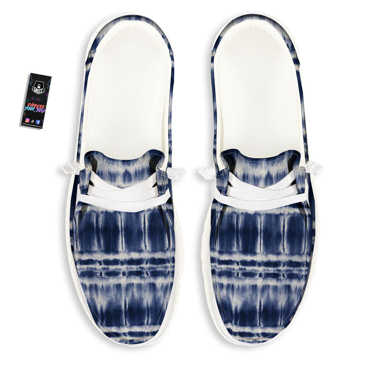 Shibori Indigo Dye Print White Loafers-grizzshop