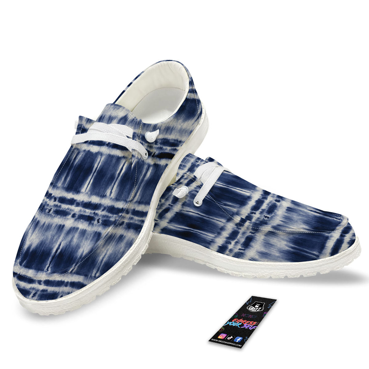Shibori Indigo Dye Print White Loafers-grizzshop