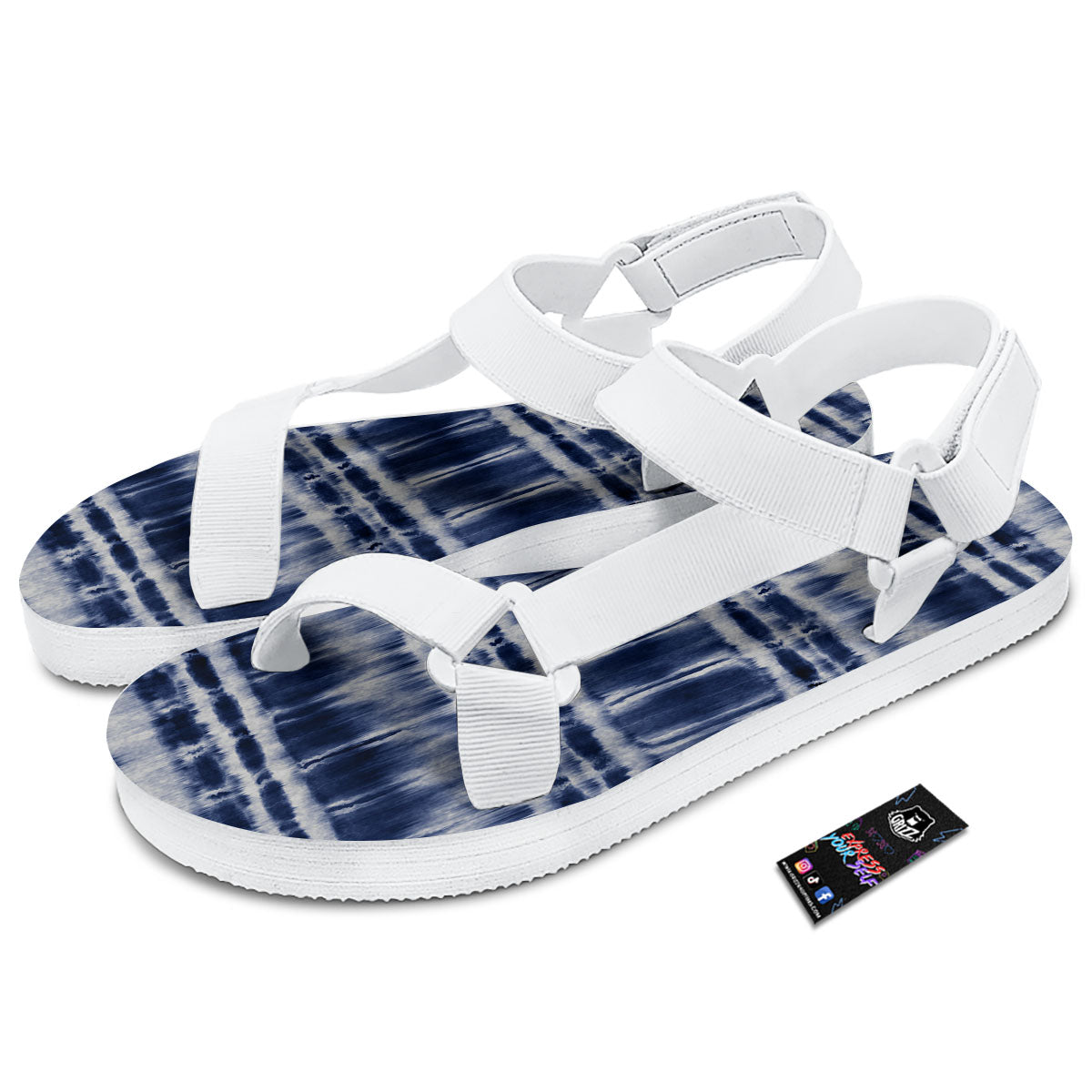 Shibori Indigo Dye Print White Open Toe Sandals-grizzshop