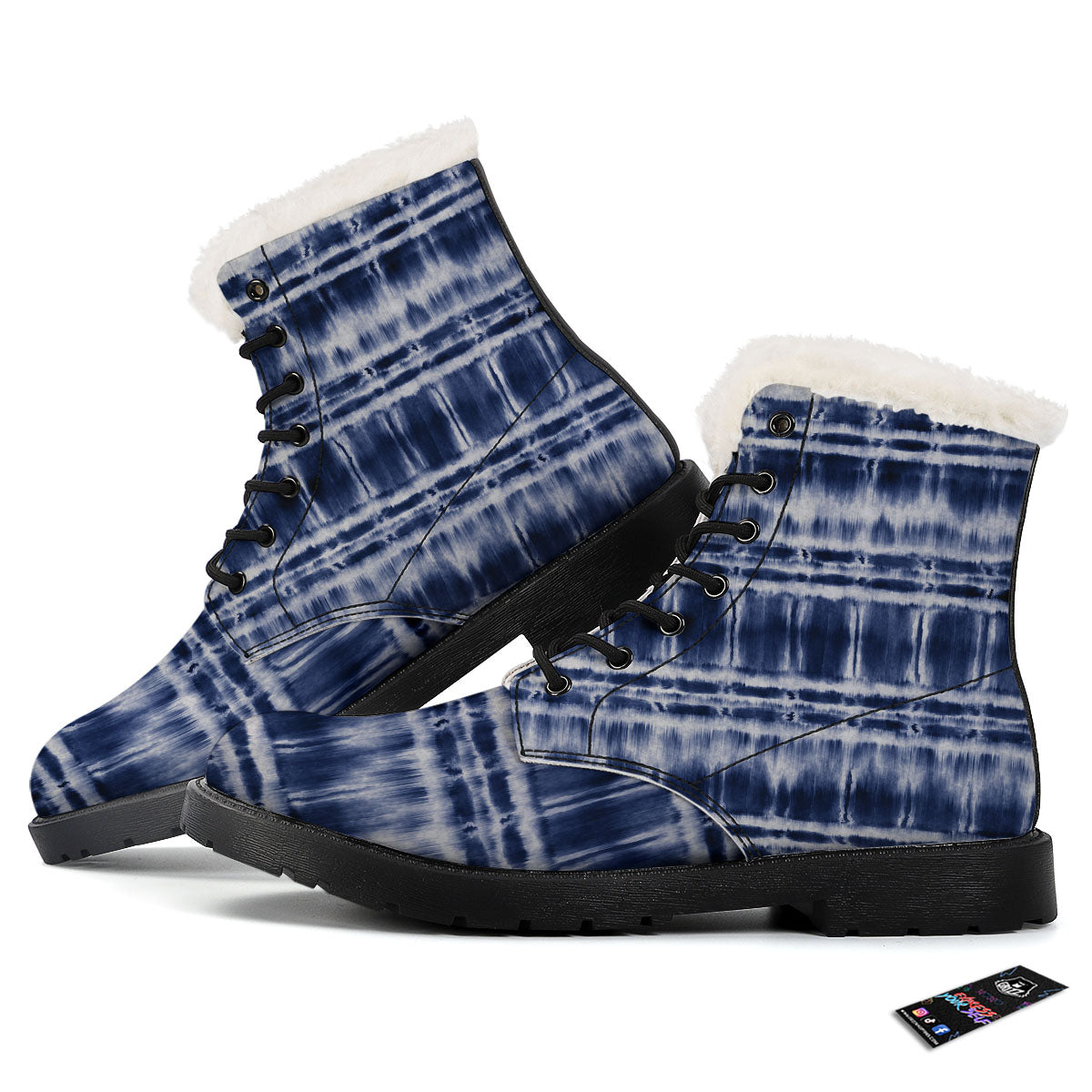 Shibori Indigo Dye Print Winter Boots-grizzshop