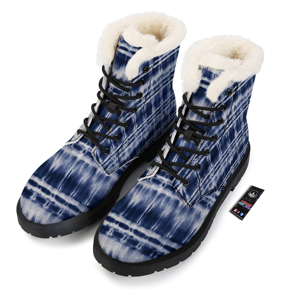 Shibori Indigo Dye Print Winter Boots-grizzshop