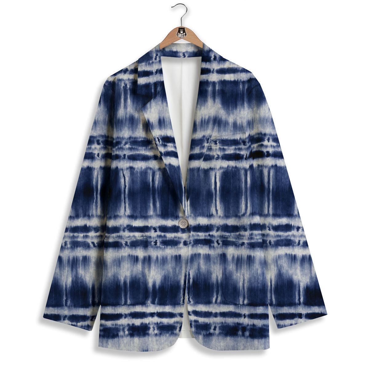 Shibori Indigo Dye Print Women's Blazer-grizzshop