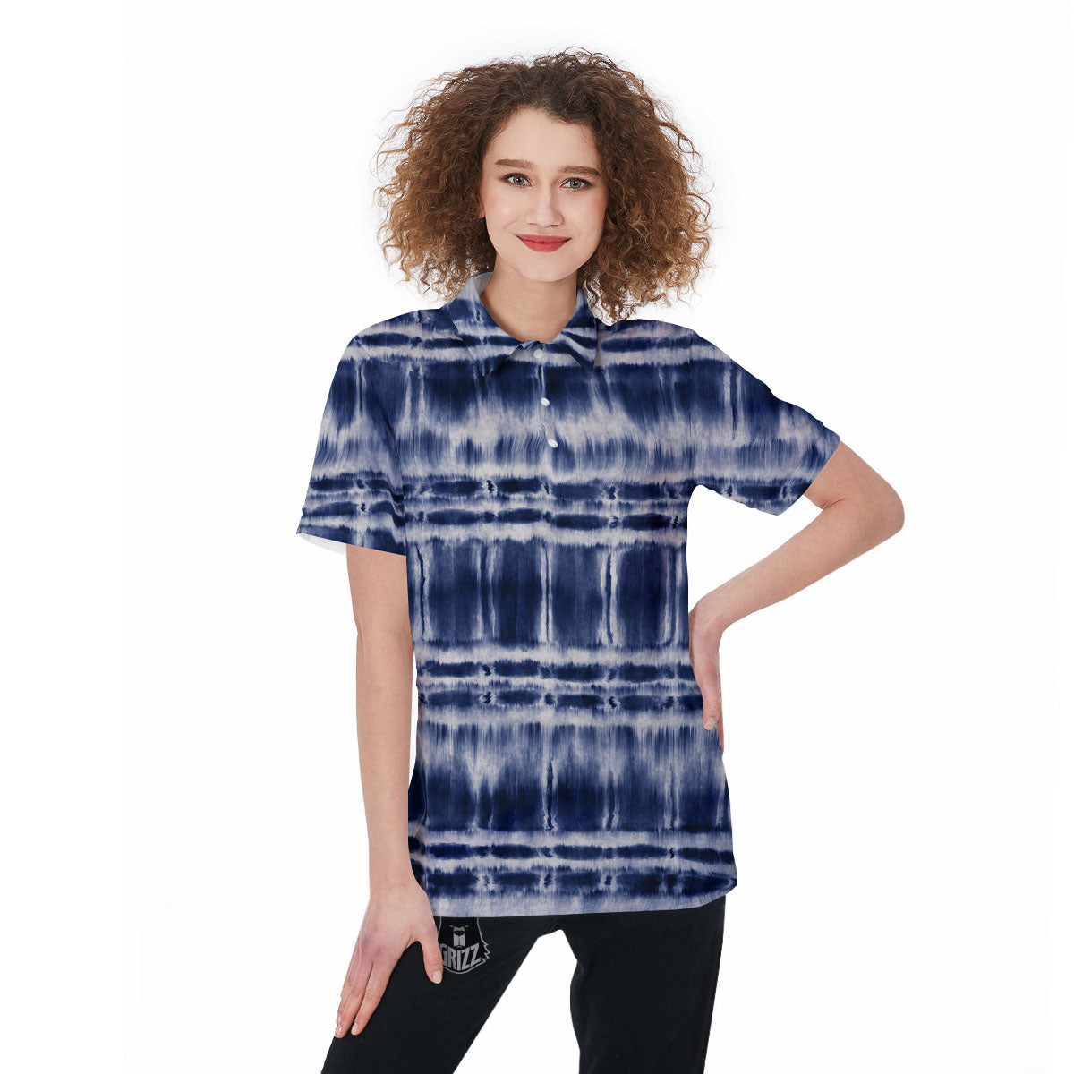 Shibori Indigo Dye Print Women's Golf Shirts-grizzshop