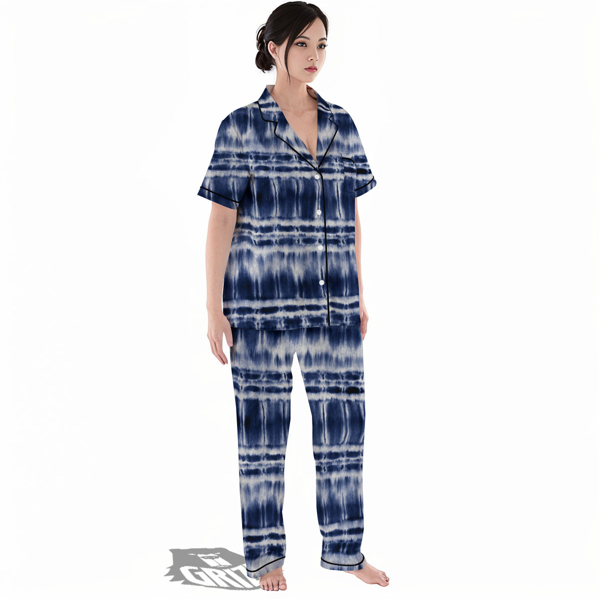 Shibori Indigo Dye Print Women's Pajamas Set-grizzshop