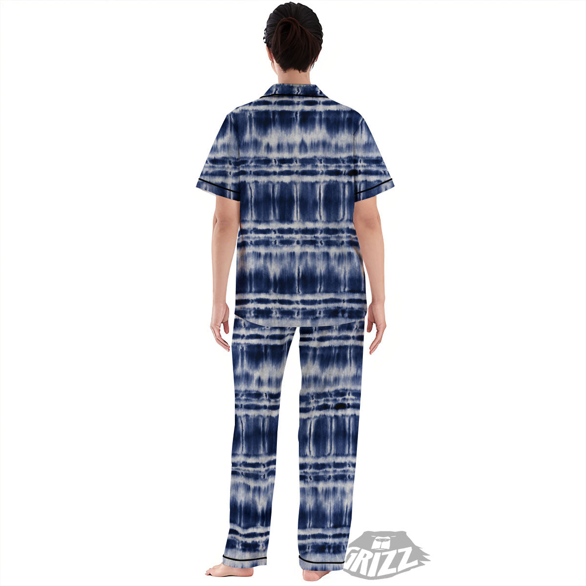 Shibori Indigo Dye Print Women's Pajamas Set-grizzshop