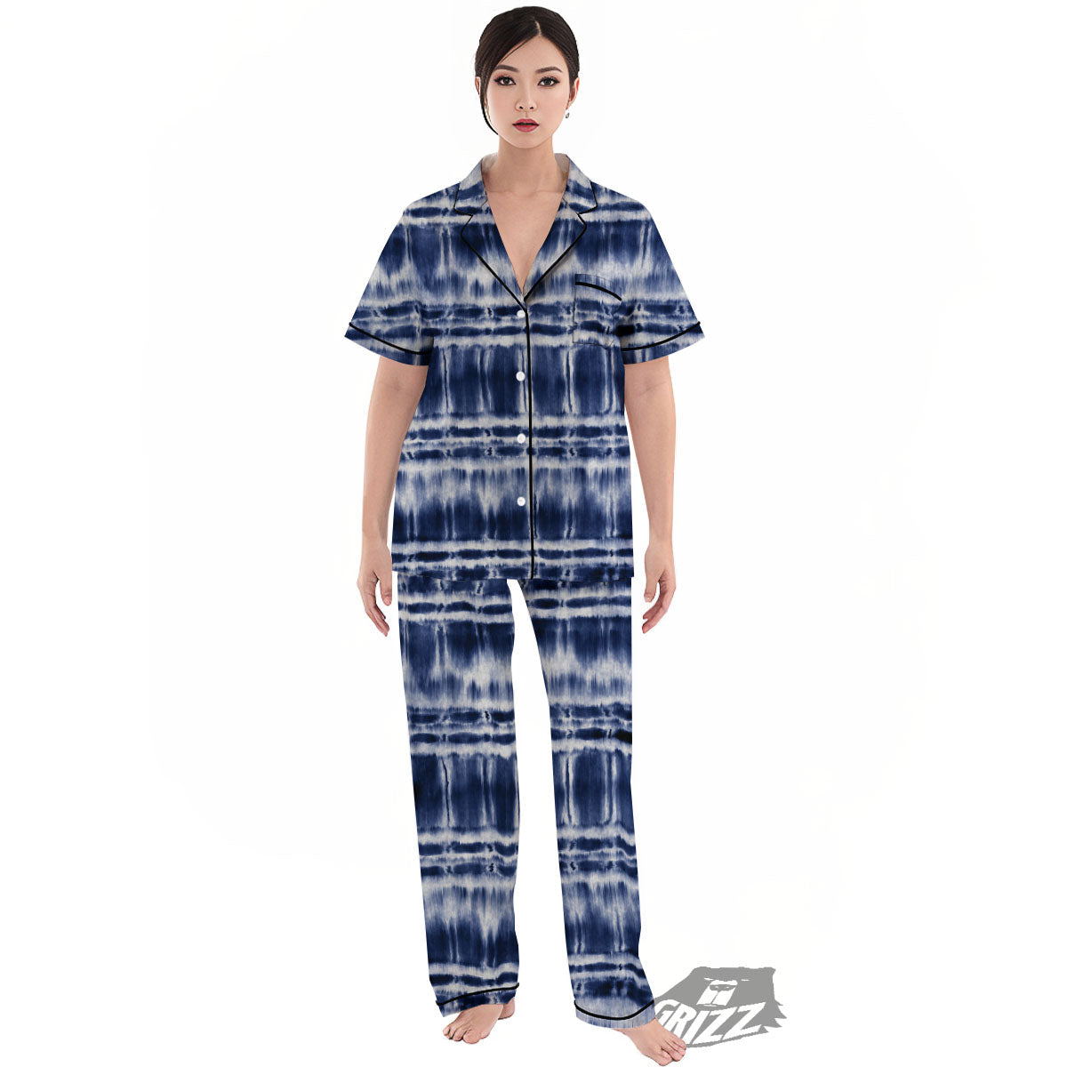 Shibori Indigo Dye Print Women's Pajamas Set-grizzshop