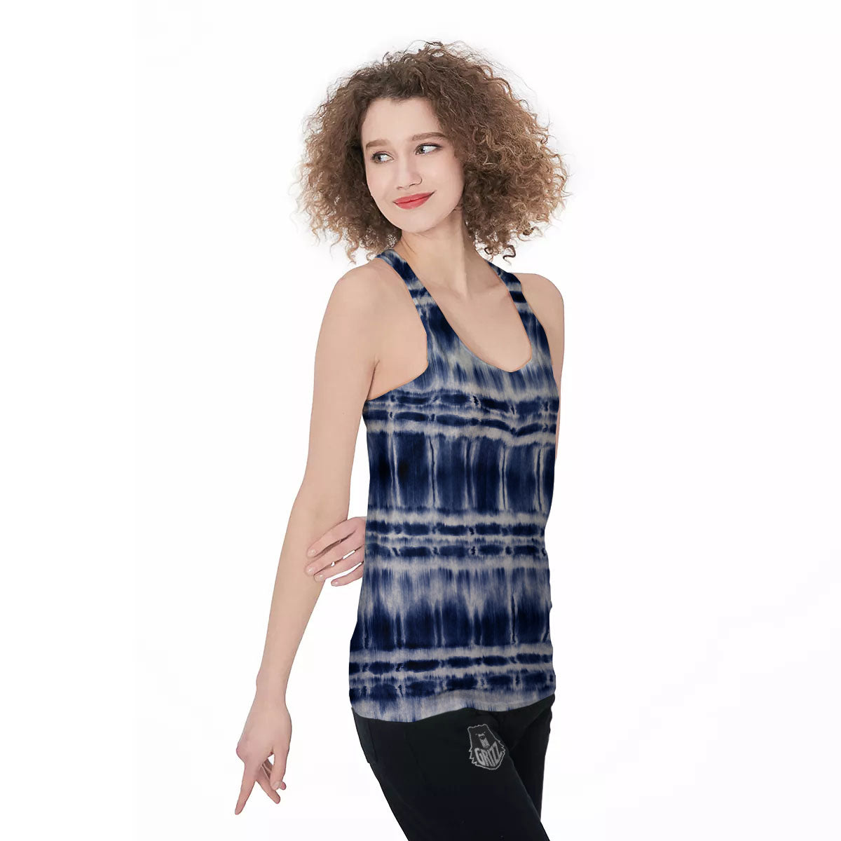 Shibori Indigo Dye Print Women's Racerback Tank Top-grizzshop