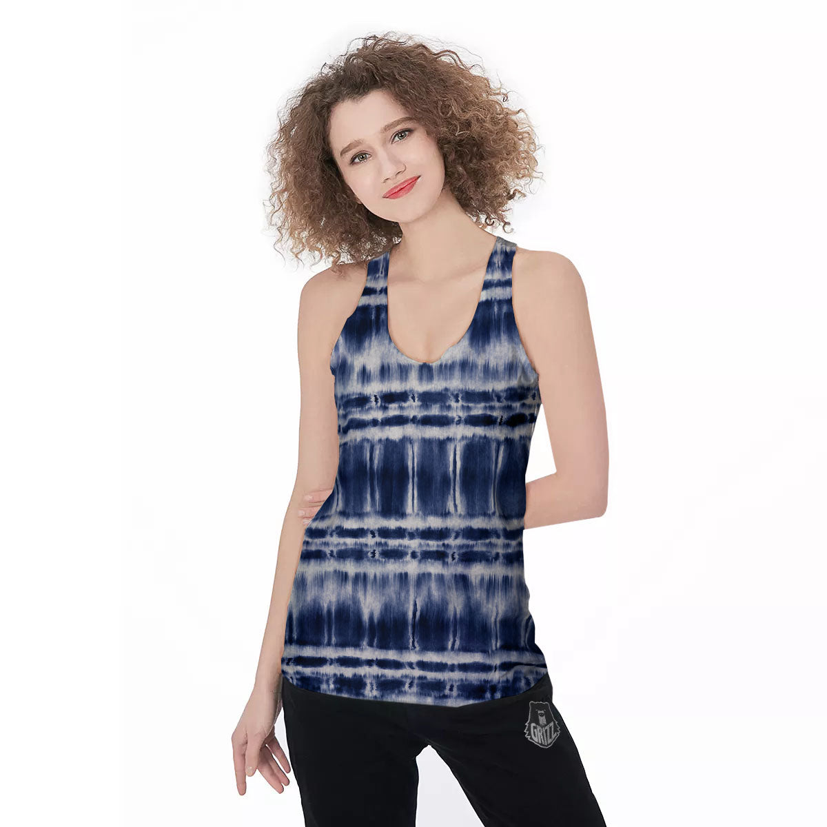 Shibori Indigo Dye Print Women's Racerback Tank Top-grizzshop