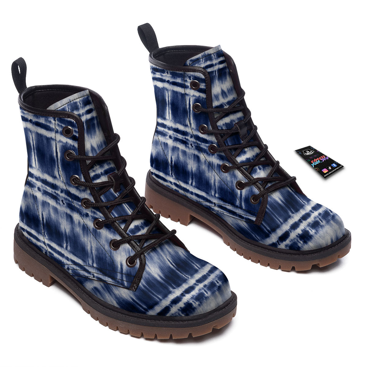 Shibori Indigo Dye Print Work Boots-grizzshop
