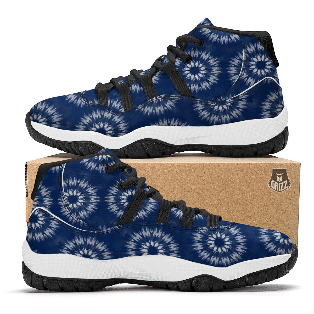 Shibori Print Pattern Black Bball Shoes-grizzshop