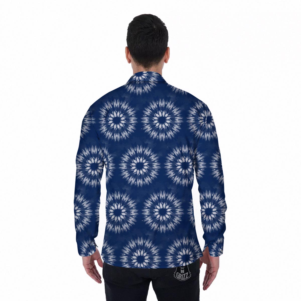 Shibori Print Pattern Men's Long Sleeve Shirts-grizzshop