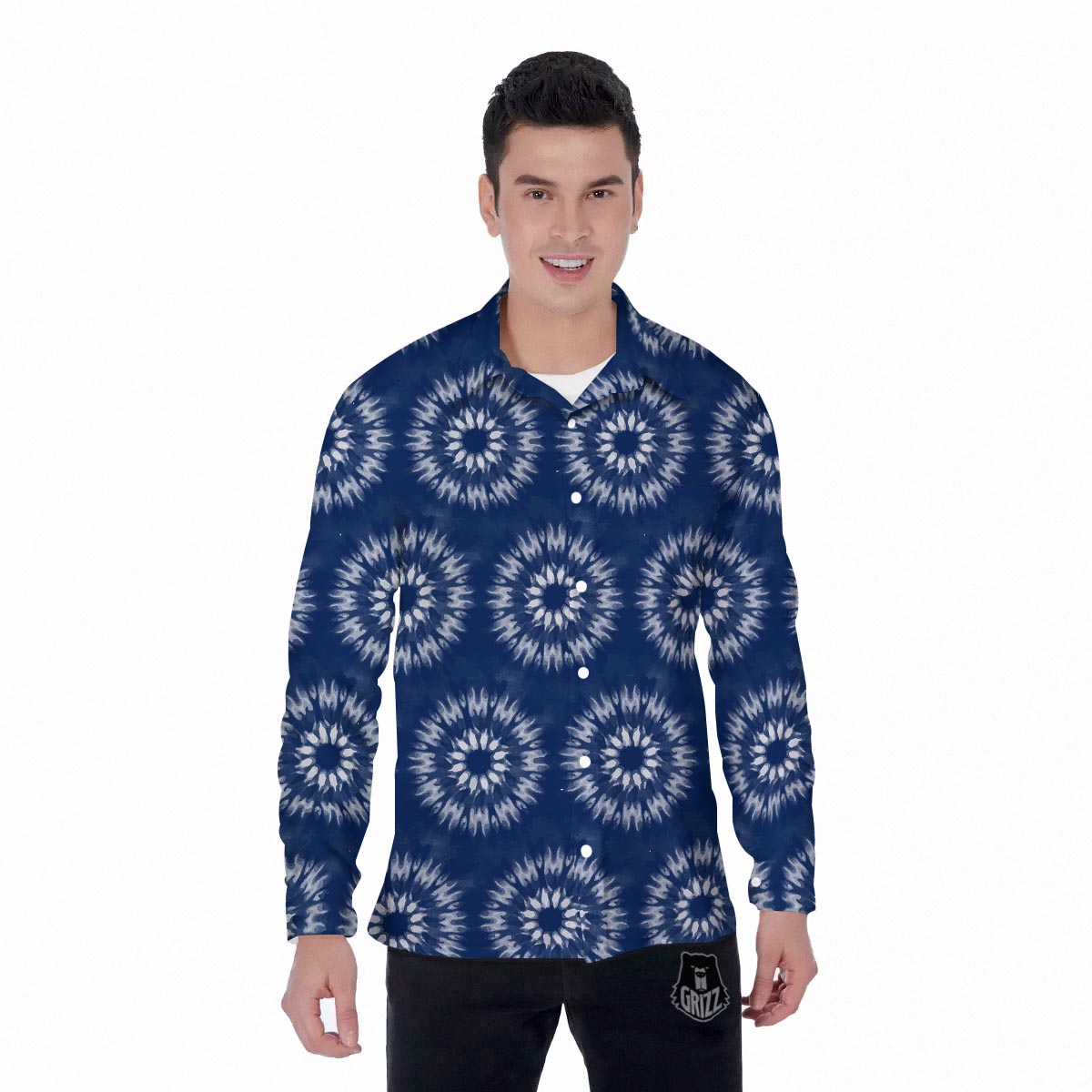 Shibori Print Pattern Men's Long Sleeve Shirts-grizzshop