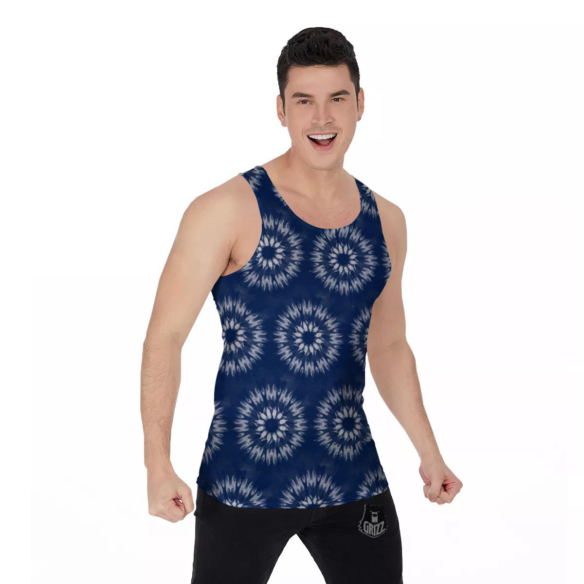 Shibori Print Pattern Men's Tank Top-grizzshop