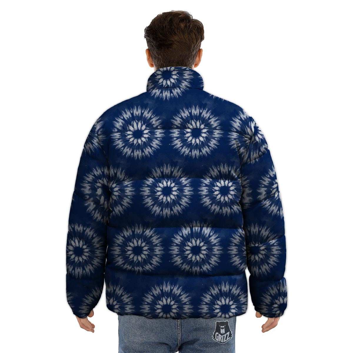 Shibori Print Pattern Puffer Jacket-grizzshop