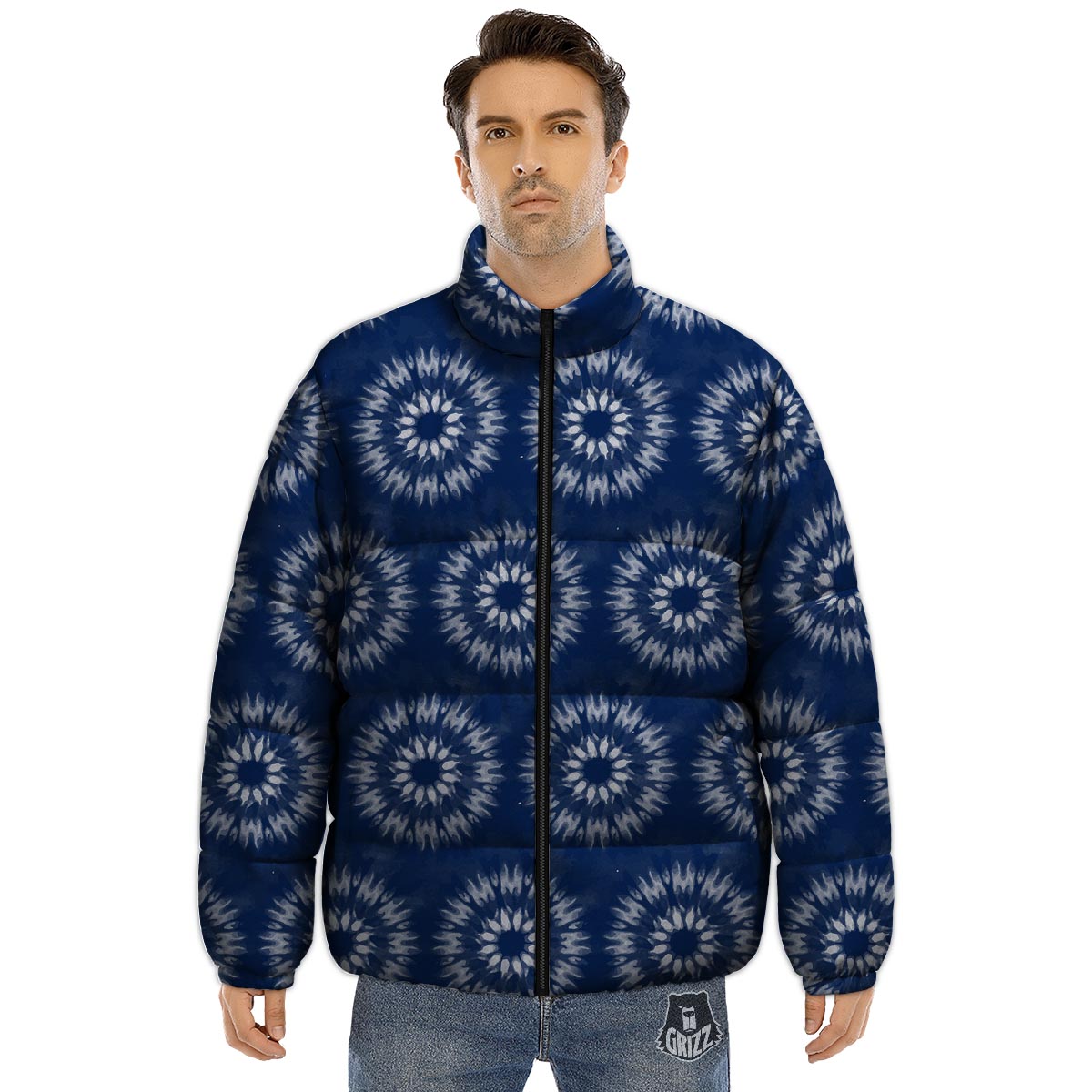 Shibori Print Pattern Puffer Jacket-grizzshop