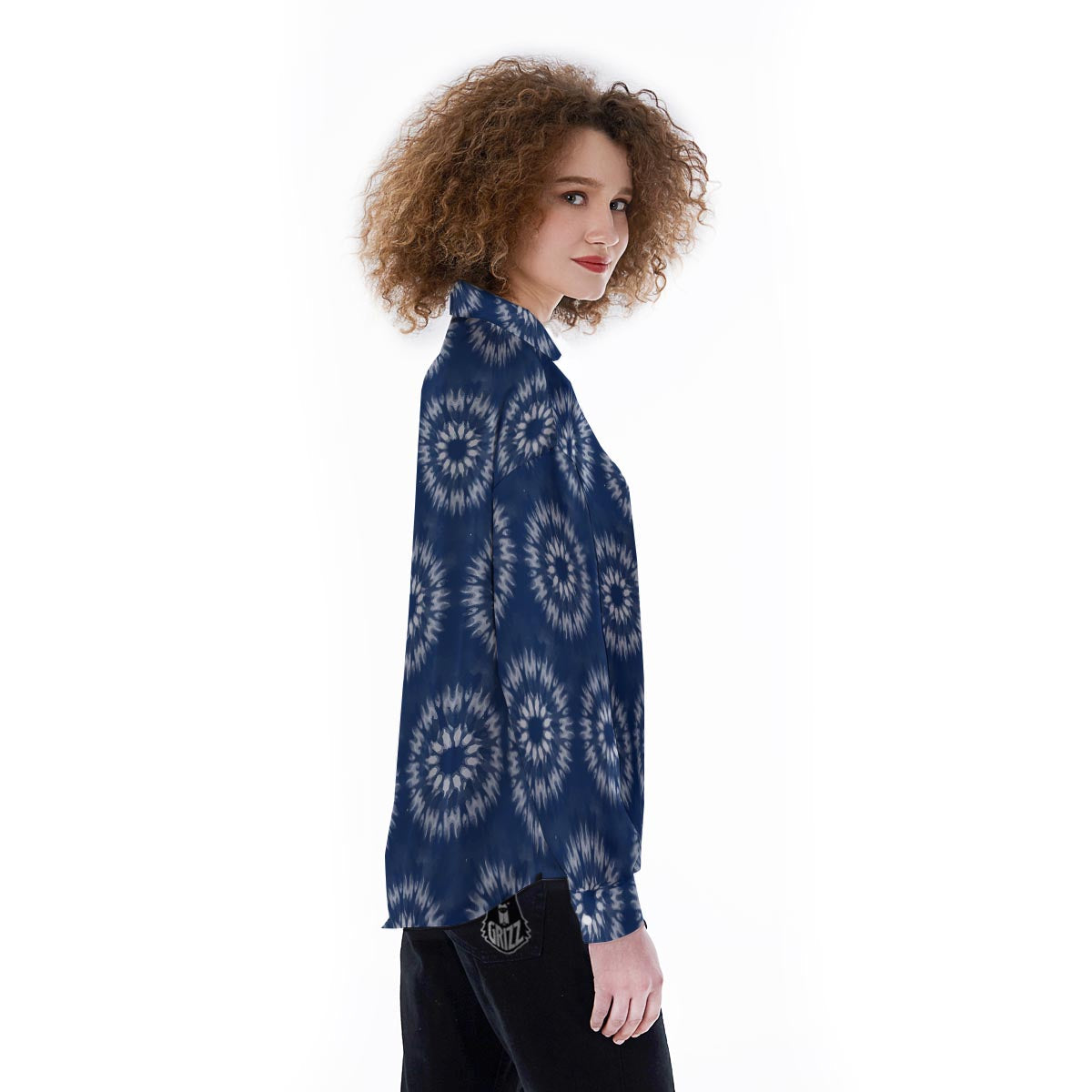 Shibori Print Pattern Women's Long Sleeve Shirts-grizzshop