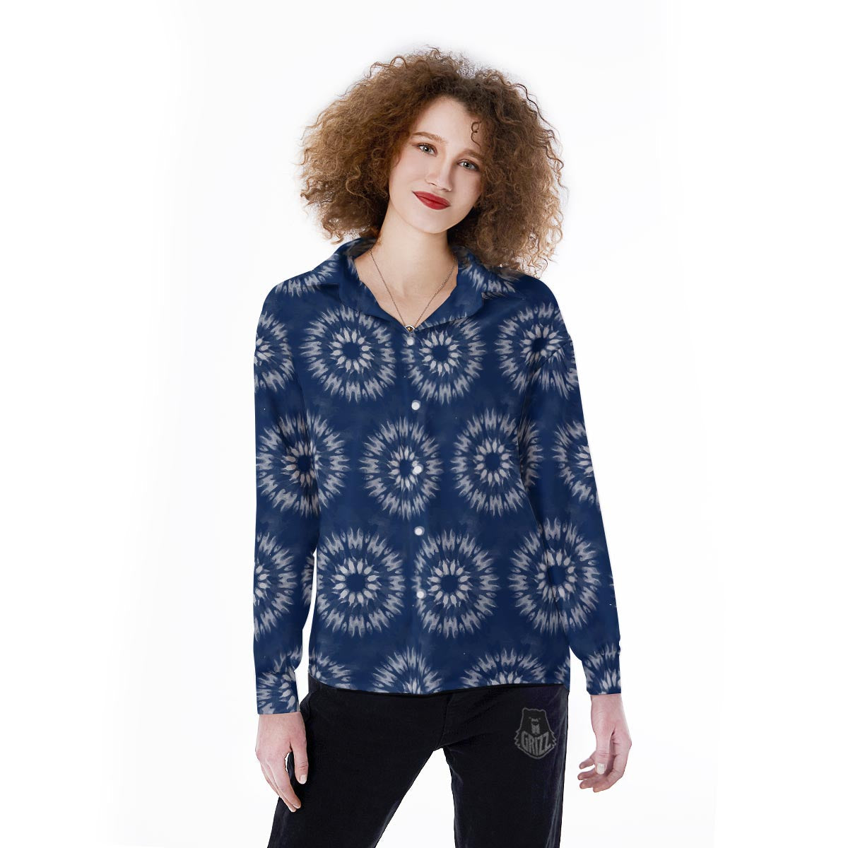 Shibori Print Pattern Women's Long Sleeve Shirts-grizzshop