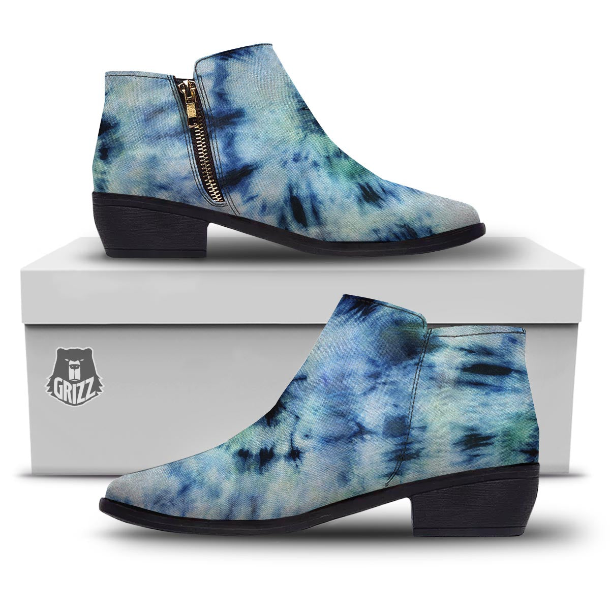 Shibori Tie Dye Print Ankle Boots-grizzshop