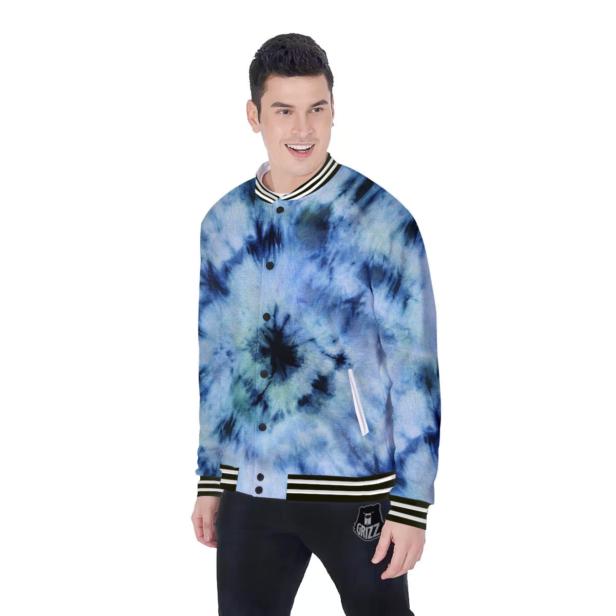Shibori Tie Dye Print Baseball Jacket-grizzshop
