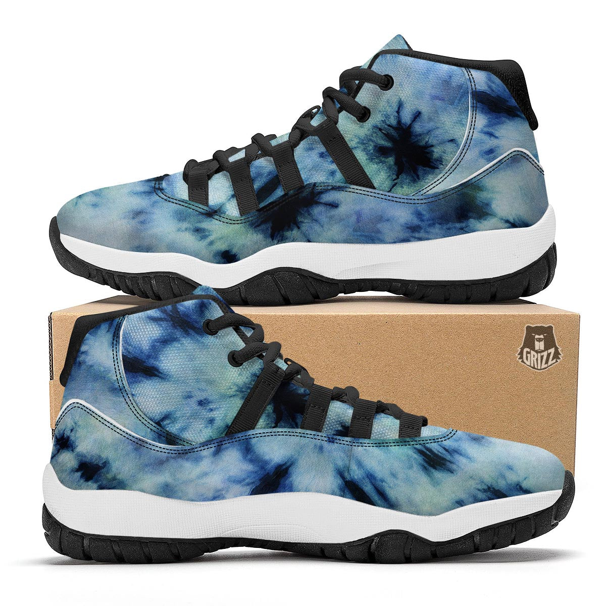 Shibori Tie Dye Print Black Bball Shoes-grizzshop
