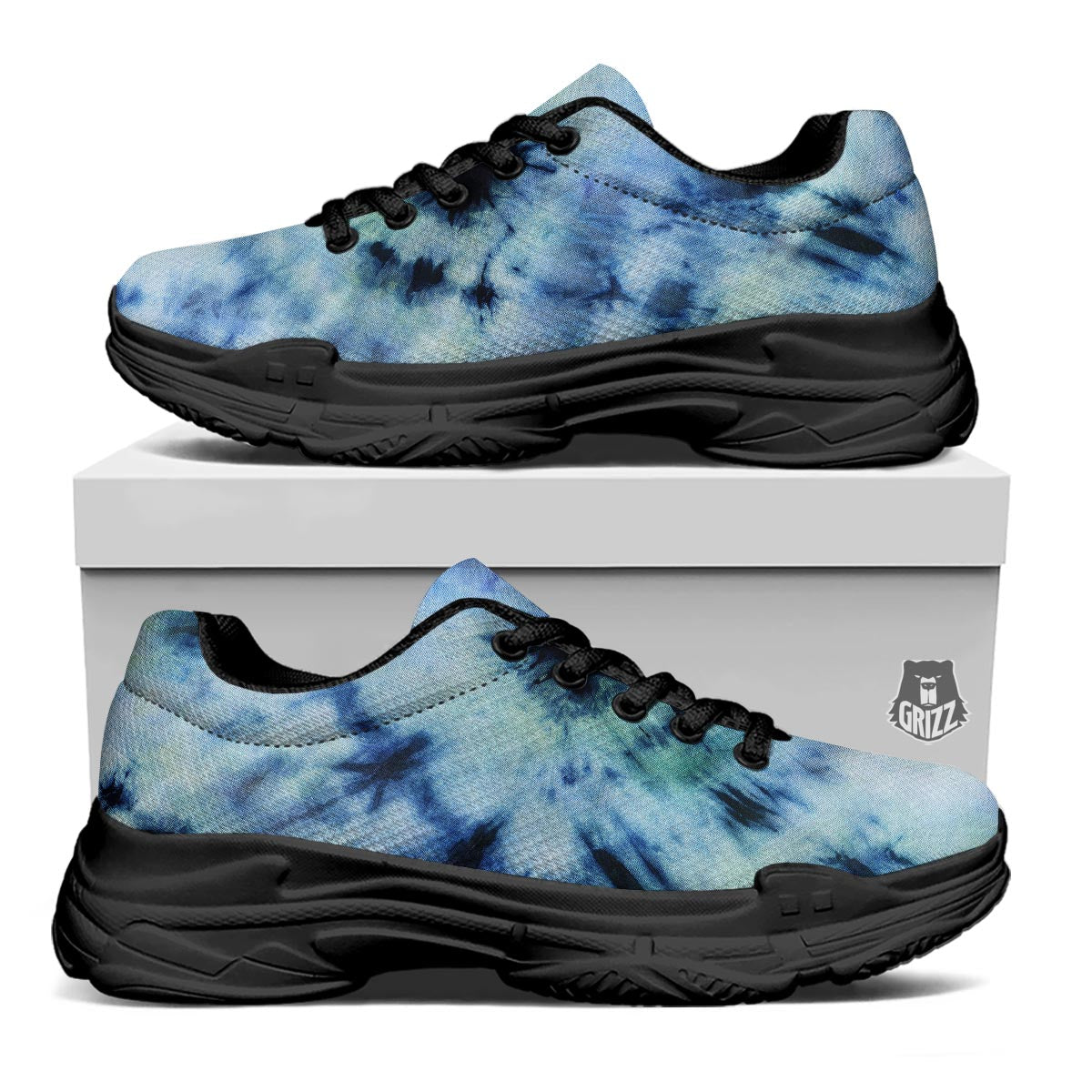 Shibori Tie Dye Print Black Chunky Shoes-grizzshop
