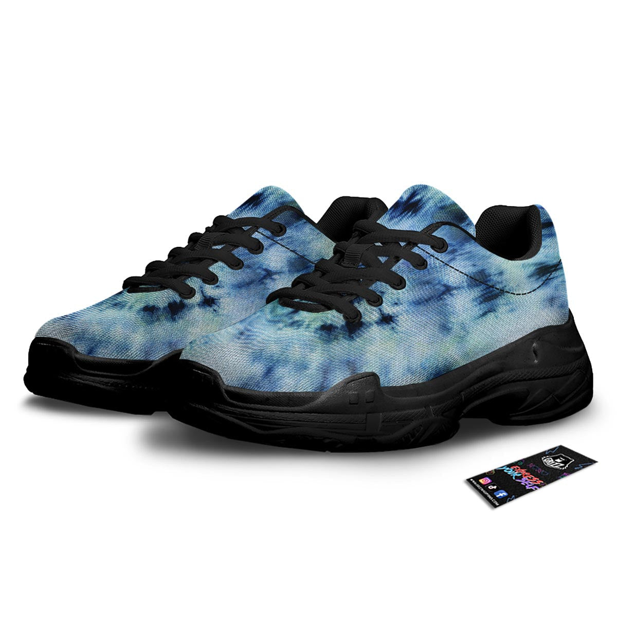 Shibori Tie Dye Print Black Chunky Shoes-grizzshop